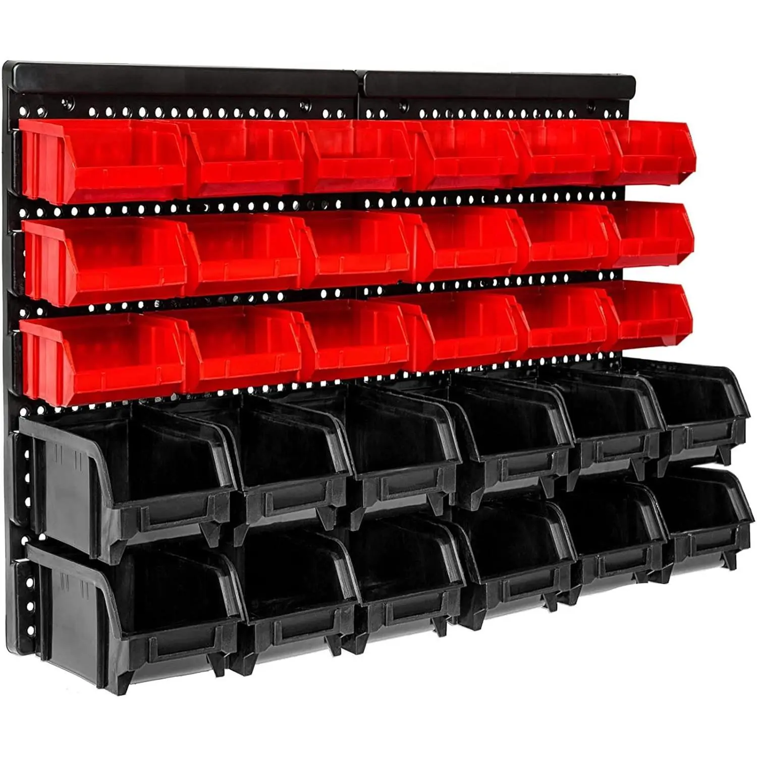 Black-Red Wall-Mounted Adjustable Plastic Organiser Bins - 30 Compartment Tool Storage Racks with Easy Access, Color Coded for Crafting, Home & Office Organization, Color Coded Bins