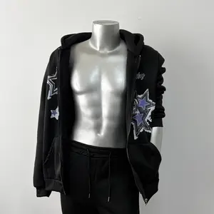 Manfinity Men's Casual Star & Slogan Print Drawstring Hooded Sweatshirt, Autumn/Winter Manfinity Men's Cozy Trendy Star & Slogan Print Drawstring Hooded Sweatshirt - Soft Comfortable Zip-Up Hoodie for Autumn/Winter Casual Stylish Outfits