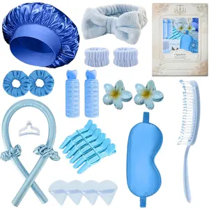 26-piece heatless curling tool set: sleep styling foam stick for big waves + hair scrunchie + face wash headband + powder puff + comb; easy for beginners