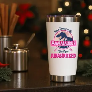 Mamasaurus Funny Mom Tumbler 20oz Double Wall Insulated Stainless Steel Cup Trendy Cute Reusable Vacuum Insulated Tumbler Perfect Christmas & Thanksgiving Gift for Mom