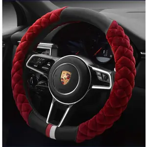 Fluffy Steering Wheel Cover Soft, Short Plush Red Steering Wheel Cover for Women with Universal 14.5-15 Inch Car Accessories Automotive Steeringwheelcover