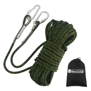 NewDoar Climbing Rope 8(5/16in),10mm (3/8in), High Strength Accessory Cord Rope with 2 Steel Hooks, for Outdoor Rescue Rappelling Rope Down Cliffs ledges Safety Escape Tow Strap Equipment(ArmyGreen)