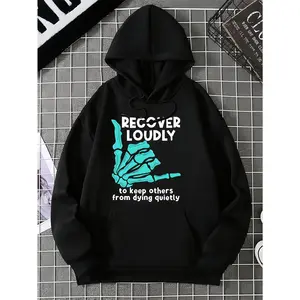 Men's "Recover Loudly" Skeleton Hand Hoodie - TikTok Trending | Motivational Streetwear