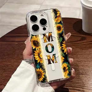 Sunflower Mom Love iPhone Protective Case Transparent Heavy Duty Shockproof with Built in Magnet for Wireless Charging Fits All iPhone Models 17 16 15 14 13 12 11 X XR XS Max Pro Plus Air