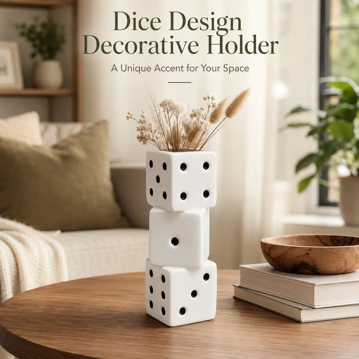 Dice Shaped Resin Decorative Holder, White Dice Sculpture for Home Decor, Modern Tabletop Shelf Desk Ornament, Unique Room Accent Decor Gift