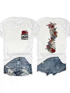 Graphic Print T-Shirt, Short Sleeve Crew Neck Casual Top for Summer & Spring, Women'S Clothing,Street,shirts