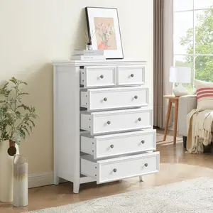 Modern 6‑Drawer Dresser – Farmhouse Storage Cabinet for Bedroom & Living Room (White)