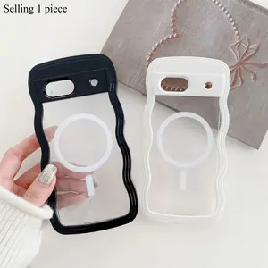 For Google Pixel 10 Pro 9 Pro 8 9A 7A Magnetic Wireless Charging Protective Phone Case Candy Color Creative Curly Wavy Transparent Cover