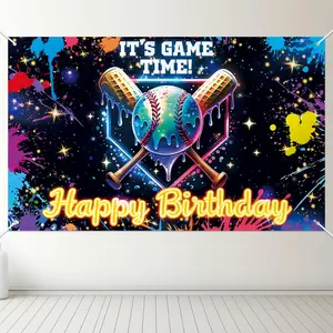 Neon Baseball Birthday Party Decoration Baseball Drip Banner  Party  Photo Supplies for Ice Cream Birthday Summer Gathering Decorations