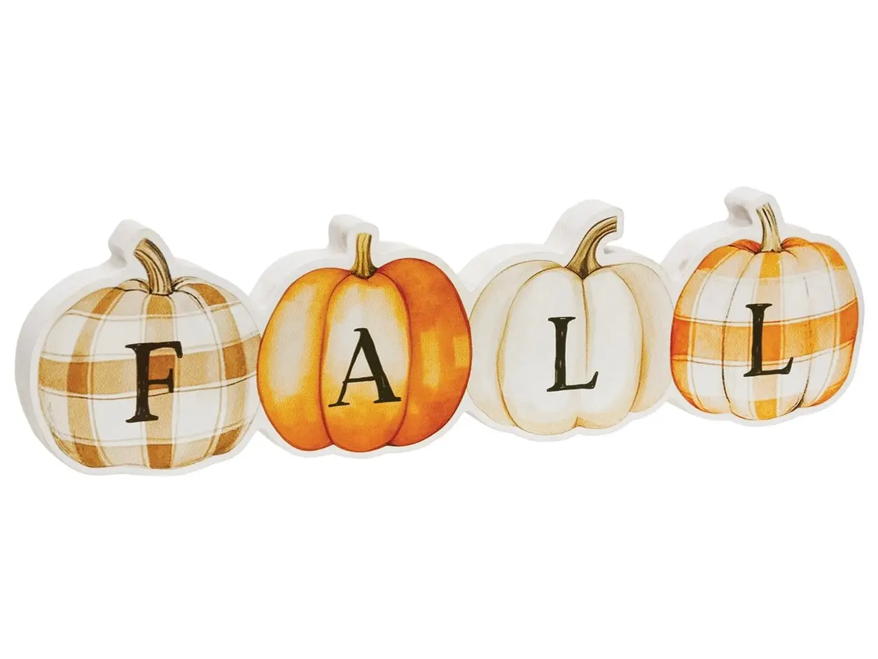 Fall Patchwork Pumpkins Wooden Sitter