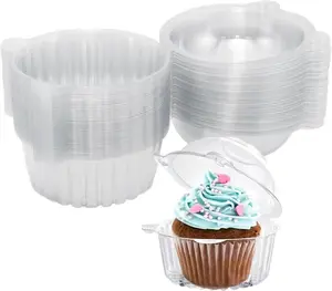 50 Pack Single Clear Plastic Cupcake Boxes with Lids, Individual 4.3×3.2 Inch Cupcake Holders for Birthday, Wedding & Baby Shower Party Dessert Packaging