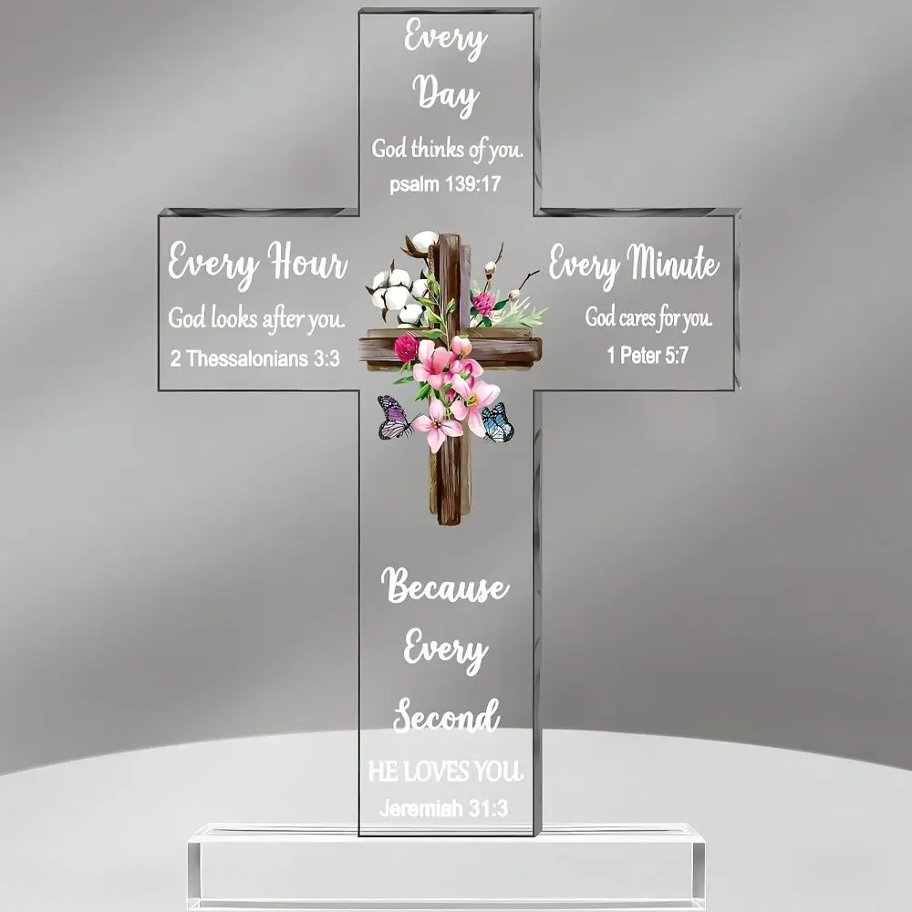 Acrylic Christian Cross with Bible Verses and Prayers, Home Office Church Inspirational Religious Gift, Religious Decoration, Stylish Religious Decor, Psalm 23 Matthew 5:44 Romans 12:1 Corinthians 13