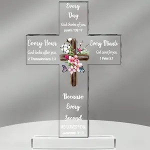 Acrylic Christian Cross with Bible Verses and Prayers, Home Office Church Inspirational Religious Gift, Religious Decoration, Psalm 23 Matthew 5:44 Romans 12:1 Corinthians 13