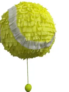 Tennis Ball Piñata - 3D Round 14in Diameter with Rope and Hanging 3in Tennis Ball - Dogs Party Decoration Supplies