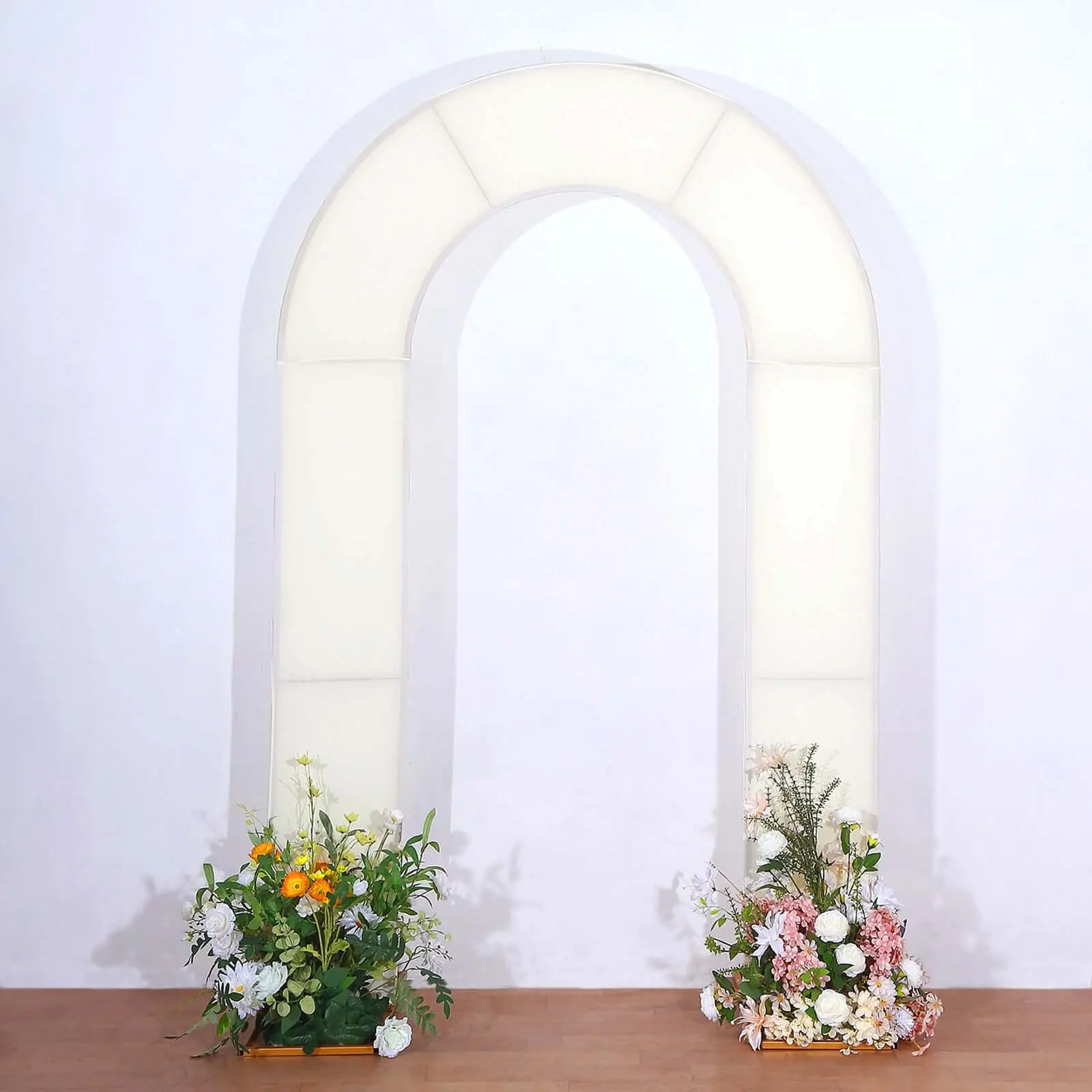 8ft Solid Ivory Spandex Fitted Open Arch Wedding Arched Backdrop Cover, Double-Sided U-Shaped Banner Slipcover for Wedding Ceremony, Baby Shower & Party Decorations