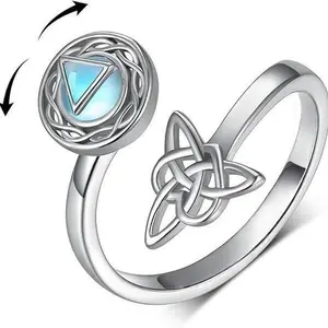 Rotating Moonstone Ring Jewelry Personalized Hollow Ring for Women Celtic Knot Promise Index Finger Ring