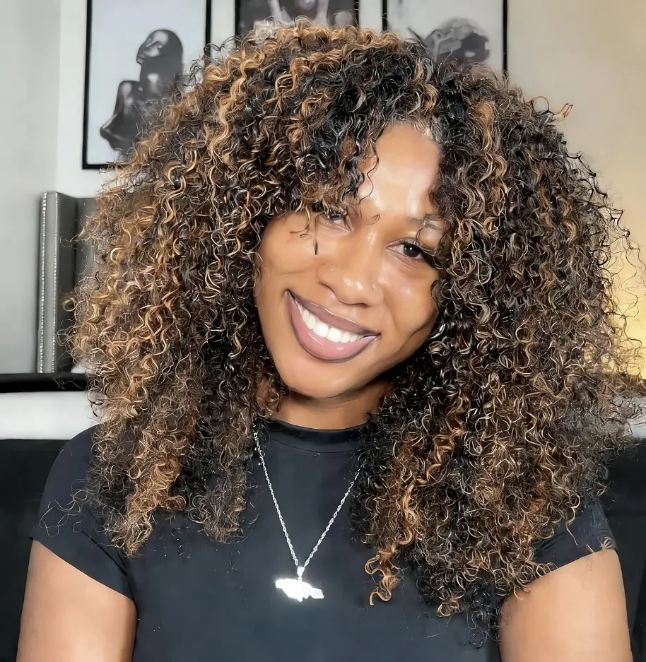 Tuneful P1B/30 Kinky Curly Half Wig Human Hair Glueless Wigs Human Hair 180 Density 3 In 1 Drawstring Seamless Flip Over Curly Half Wigs for Black Women Beginner Friendly