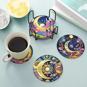 8 PCS Mystical Moon Diamond Art Coaster Kit, Complete DIY Craft Set with Holder - Perfect Creative Gift for Adults & Teens, Relaxing Mindfulness Activity