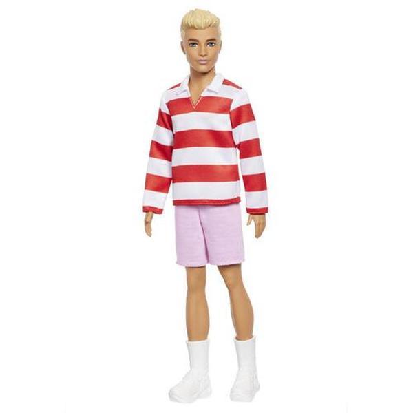 Mattel - Barbie Fashionistas Ken Doll #241 in Red Striped Top And Pink Shorts With White Sneakers, Blonde  [Collectible Figurine/Statue/Bust] Paper Doll