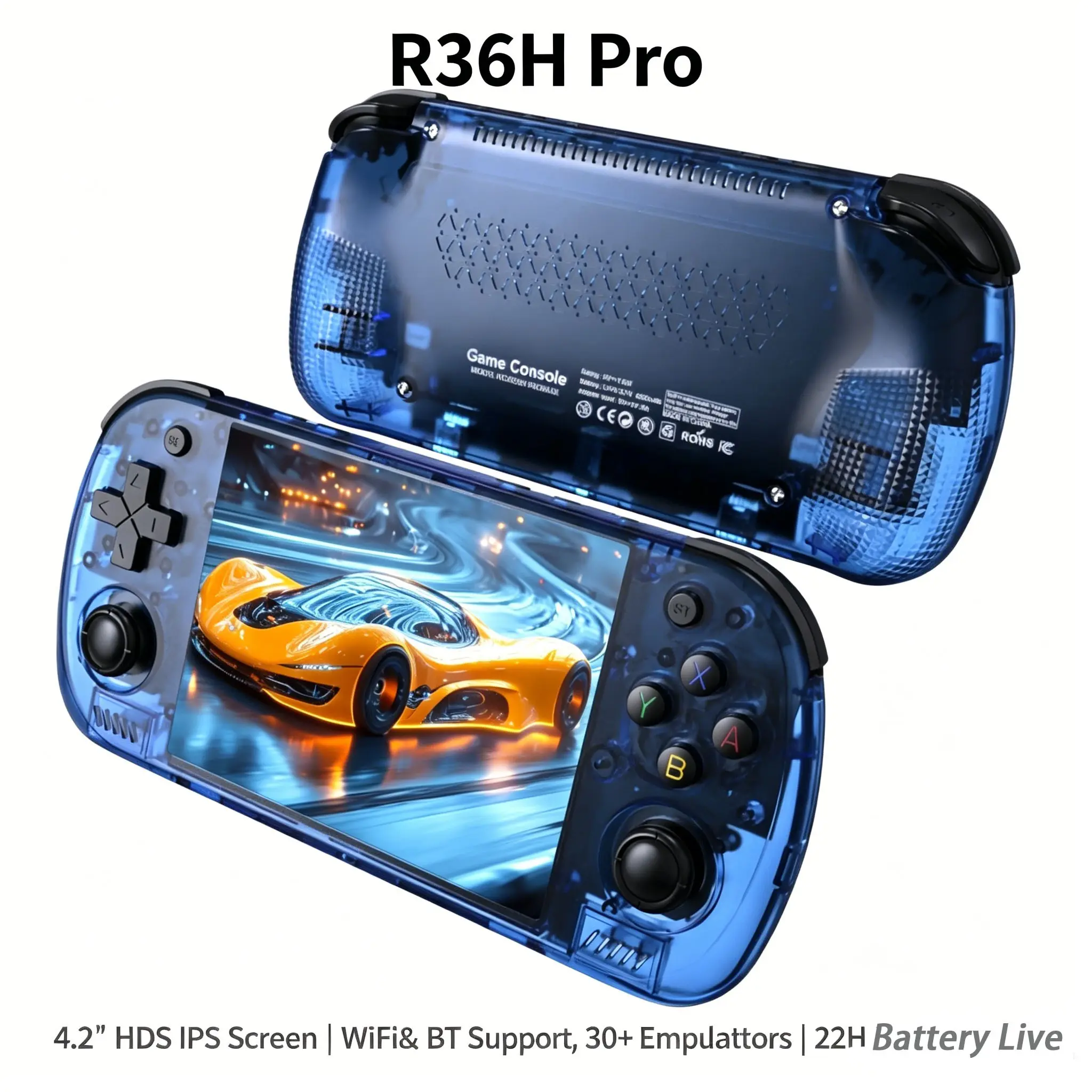 R36h Pro Max Handheld Game Console, 4.2 Inch HD IPS Display, Wireless Network & Ble Support, over 30 Emulators Included