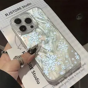 Christmas snowflake pattern drop-proof phone case for iPhone 17 Pro Max/iPhone 17 Air/16 Pro Max/15 14 13 12 11, Galaxy S23 Plus S24 FE S25 Ultra, full coverage protection and shockproof, perfect for gift giving