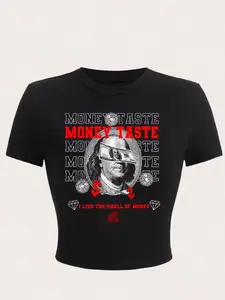 "MONEY TASTE" Graphic Crop Top | Bold Dollar Bill Print Baby Tee | Y2K Streetwear | Viral TikTok Fashion | Gen Z Statement Top | Retro 2000s Aesthetic | Summer Outfit Essential | "I LIKE THE SMELL OF MONEY" Slogan Tee | Trendy Street Style