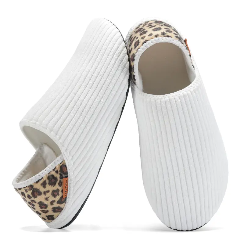 Women's Leopard Print Non-Slip Faux Furry Lining Footwear - Lightweight Closed-Toe EVA Sole Cozy Slippers for Women, Home Bathroom, Bedroom, Home Office Use, Dance, Fishing