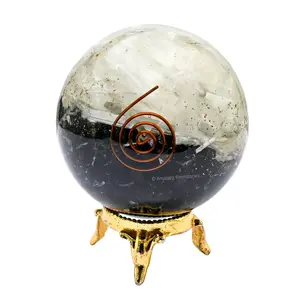 Amazing Gemstone 2.5" Orgonite Orgone Crystal Sphere Ball with Stand - Meditation Crystal Ball for Witchcraft and Decorative Balls - Premium Gemstone Sphere Balls (Layered)