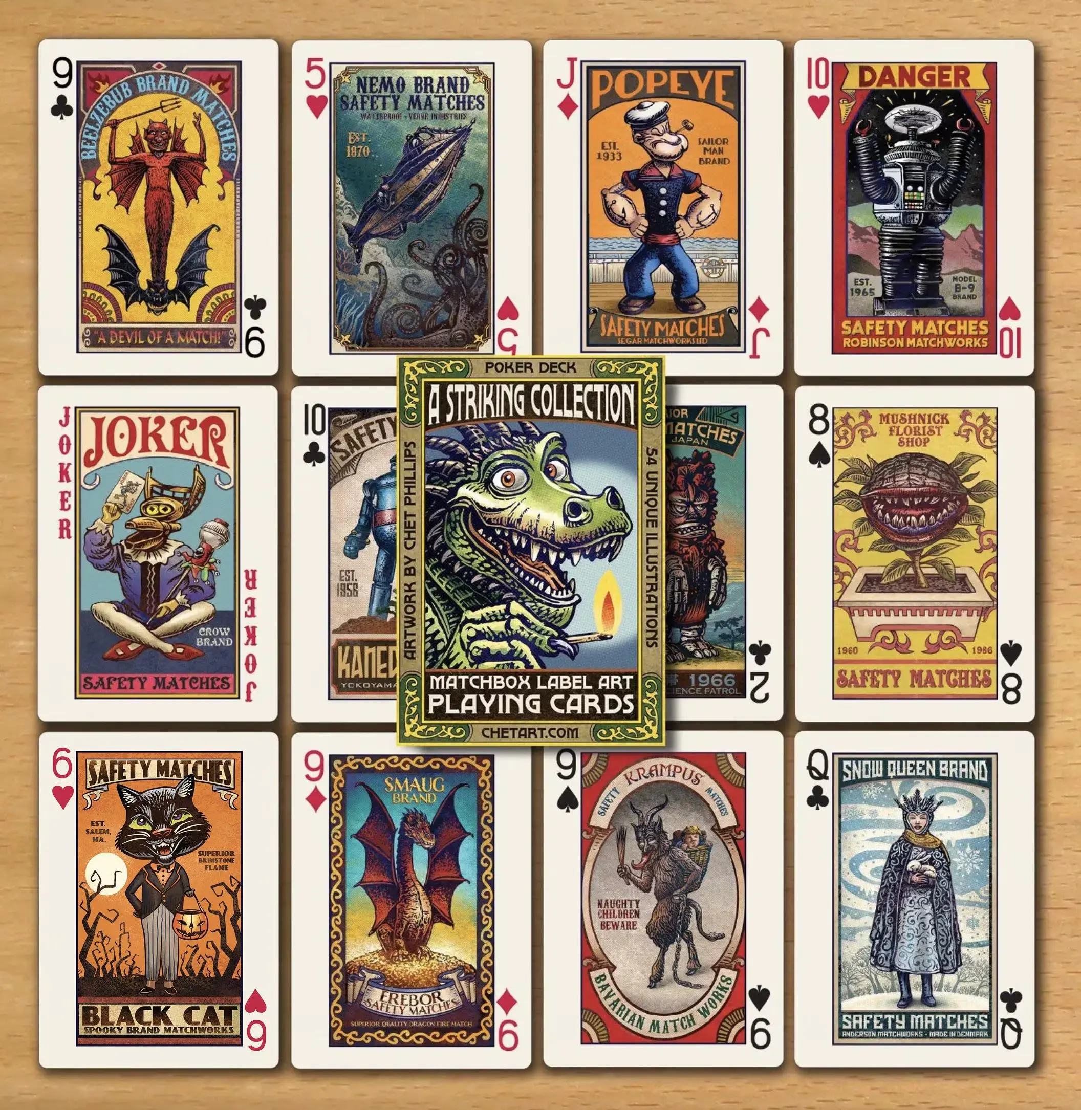 Halloween Playing Cards Deck, Vintage Gothic Matchbox Label Art, Collectible Poker Card Set