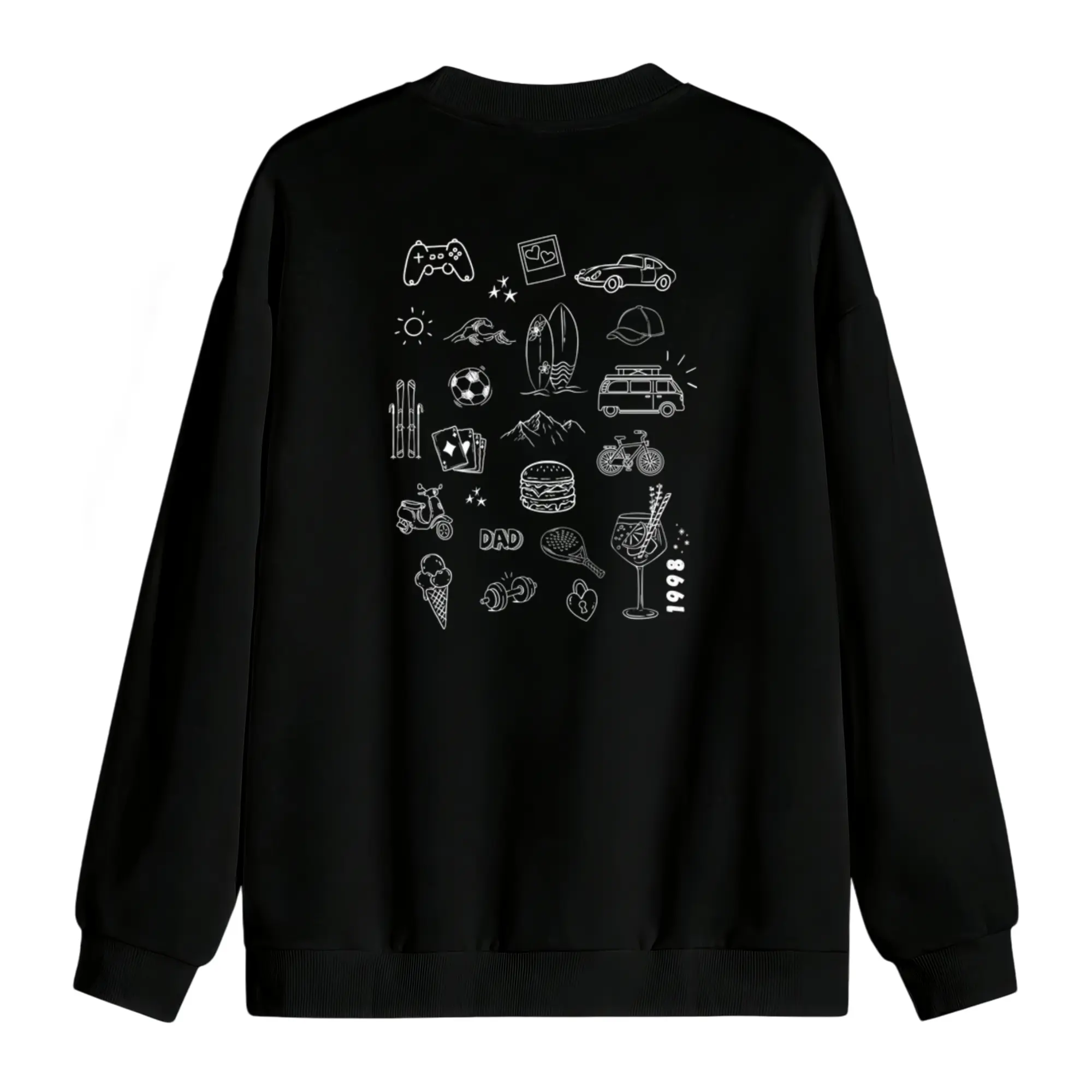 Long Sleeve Sweatshirts Featuring Hobby Line Art Doodles – Perfect for Dads Who Love Outdoor Adventures and Leisure Fun