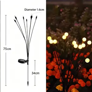 Two-Pack (12 Lights Total) Warm Glow Solar Firefly Sway Lights For Yard Patio Decor  /Auto On/Off Garden Pathway Lamp，Romantic Outdoor Wedding & Party Ambiance Light