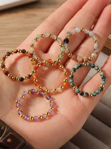 Boho Style Natural Stone Beaded Ring, Fashionable and Versatile Design Suitable for Wearing at Any Time, Trendy All-match & Exquisite Jewelry for Birthday Gift