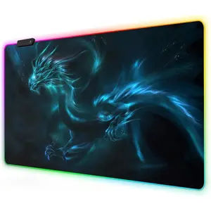 RGB Gaming Mouse Pad-Large LED Gaming Mouse Mat with Custom Design Stitched Edges (23.6 x 13.7 Inch, Blue Dragon)