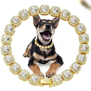 High-Quality Cuban Chain 12mm Wide Full Rhinestone Ice Sugar Chain, Pet Diamond Collar for Cats and Dogs, Fashionable Jewelry Accessory