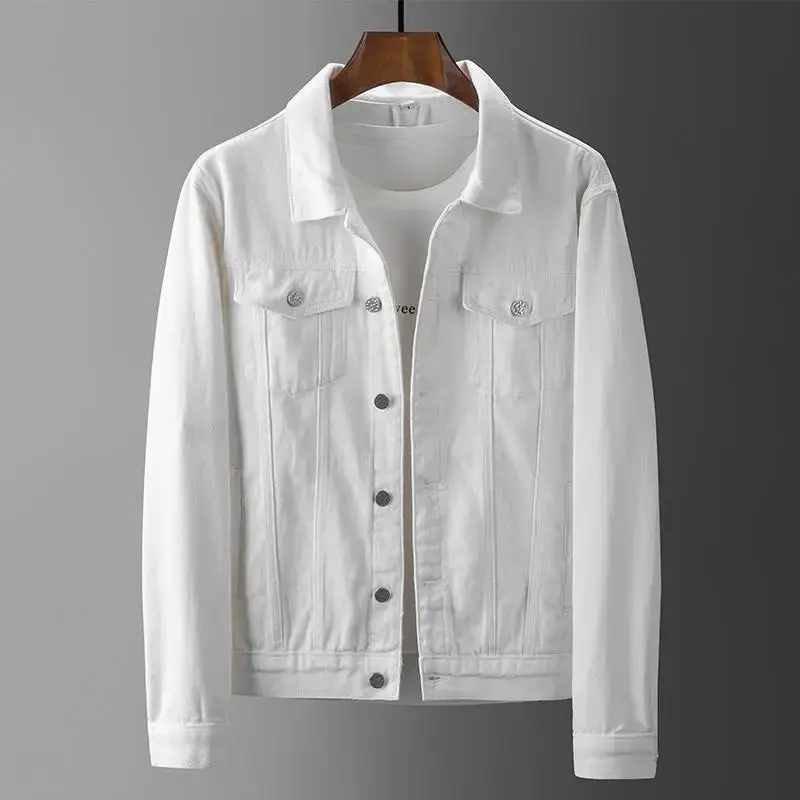 2024 Men White Denim Jacket Summer Thin Lapels Casual Jacket
