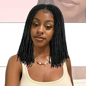 14 Inch Straight Full Lace Dreadlock Wig with Baby Hair Pre Plucked Knotless Square Part Faux Locs Wig Braided Wigs for Women Full Double Lace Wig Dreadlocks Crochet Hair for Women