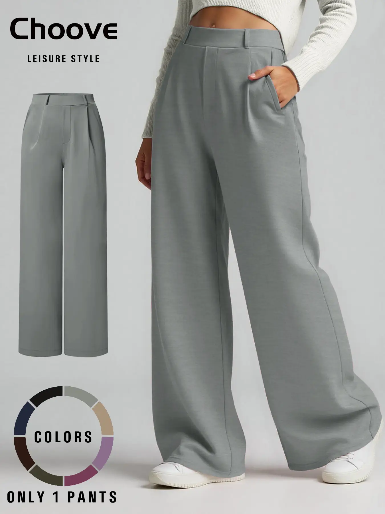 Women's Solid Pocket Wide Leg Pants, High Elasticity, Soft and Comfy Fabric, Daily Wear for Women, Bottoms for All Seasons