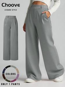 women's solid pocket wide leg pants, high elasticity, soft and comfy fabric, daily wear for women, bottoms for all seasons, wide legged pants, womenswear, baggy legged pants, casual chic trousers