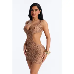 Rayna Textured Lace Micro Mini Dress - Bronze