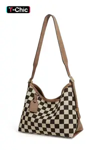 Ladies Checkered Crossbody Bags, Shoulder Bag for Women, Trendy Totes Hobo Handbag Clutch Underarm Purse, Checked Pattern Purse, Fashionable Patterned Bag, Geometric Pattern Bag