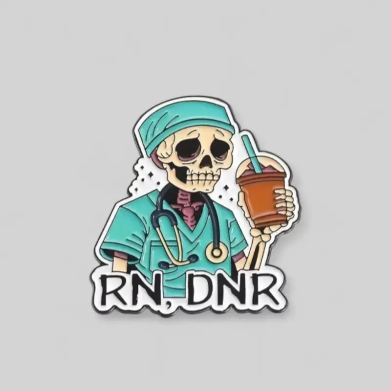 RN DNR Nurse Enamel Pin with Metal Coating Halloween Theme for Medical Professionals Festive and Versatile Design