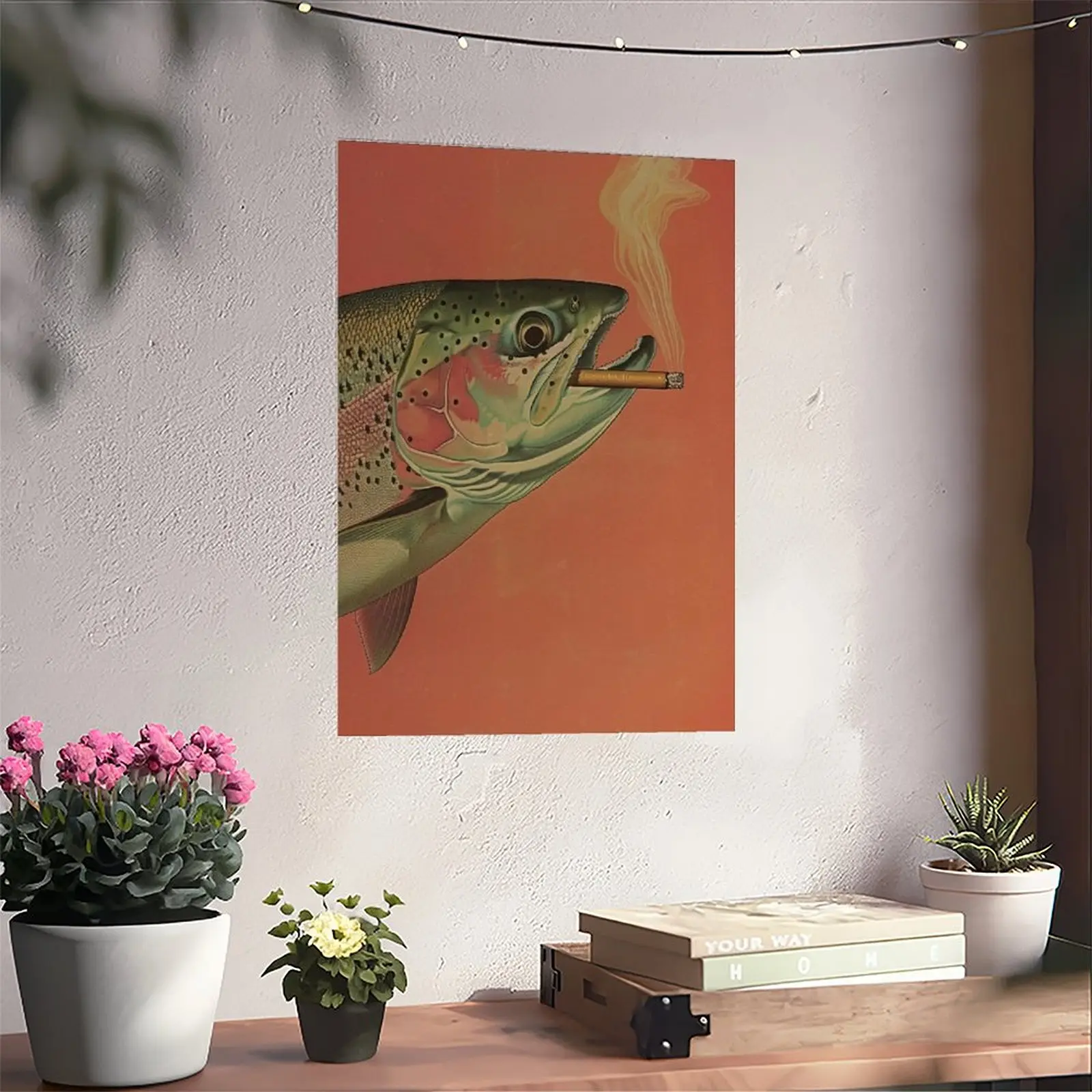 Whimsical Trout Smoking a Cigarette Vintage Poster Art - Funny Retro  Fisherman Illustration, Artistic Decoration, Modern Home Decor for Cabin  Wall Decor