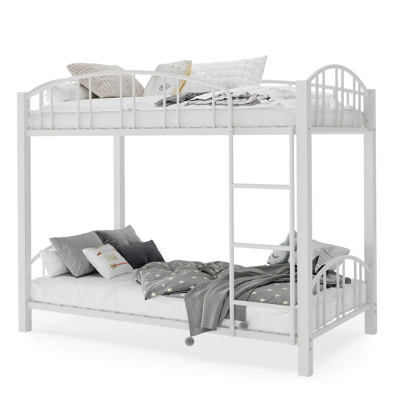 Garvee Upgraded Heavy Duty Steel Frame Twin Over Twin Bunk Bed, Built with Sturdy Arched Guardrail and Safety Ladder, Space-Saving Structure, No Box Spring Needed