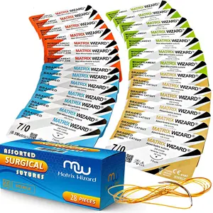 Mixed Sutures Thread with Needle (28 PK Dissolvable & Non-Dissolvable) for First Aid Field Camping Emergency, Medical Nursing Surgical Training Suture Kit
