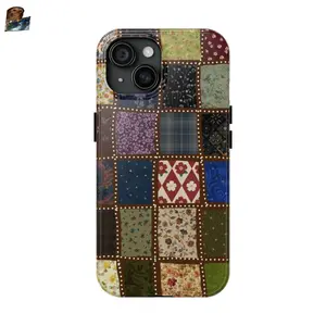 Vintage Patchwork Phone Case for iPhone 17 16 15 14 13 12 11 Pro Max Plus , Unique Quilted Fabric Design for Retro Lovers Case, Shockproof Heavy Duty Protective Cover, Girly Vintage Tough Case