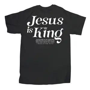 "Unisex T-Shirt" "Jesus is King" "Revelation 19:16 Bible Verse Tee" "Christian Faith Graphic Shirt" "Religious Crown Print Casual Top" "Oversized Cotton Short Sleeve Tshirt" "Christmas Gift" "Thanksgiving Gift" Black Breathable