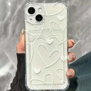 Heart UV Print Phone Case Cover Card Holder for iPhone XR/11/12/13/14/15 Plus/16 Pro Max/17 Air Series, Perfect Valentine's Gift