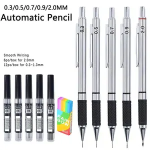 Metal Mechanical Pencil Set, 1pc Anti Slip Soft Grip Handle Activity Pencil with 2 Boxes Lead & 1pc Eraser, Mechanical Drawing Pencils, Drawing Sketching Writing Office Stationery Supplies