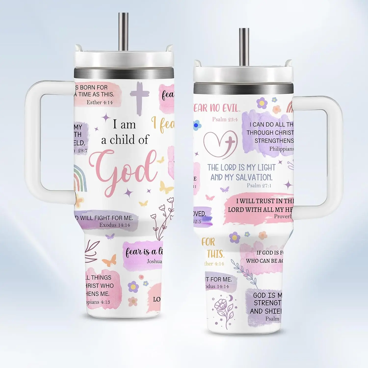 Christian Gifts, God Gifts for Women - Pink Christian 40Oz Coffee Tumblers for Women with Handle, I Am a Child of God Cups - Birthday, Christmas Gifts for Women, Religious Scripture Gifts for Women HYMONA