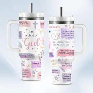 Christian Gifts, God Gifts for Women - Pink Christian 40Oz Coffee Tumblers for Women with Handle, I Am a Child of God Cups - Birthday, Christmas Gifts for Women, Religious Scripture Gifts for Women HYMONA